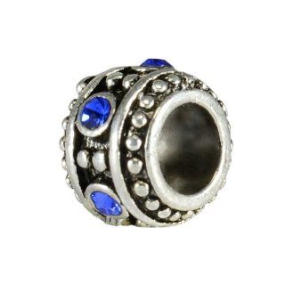 Heyjewels 925 Sterling Silver Bead with Blue Crystal September Birthstone Sapphire Beads for Pandora, Biagi, Chamilia, Troll and More Bracelet Color Silver Jewelry