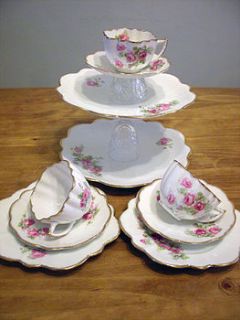 vintage victorian cake stand and tea set by once upon a tea cup