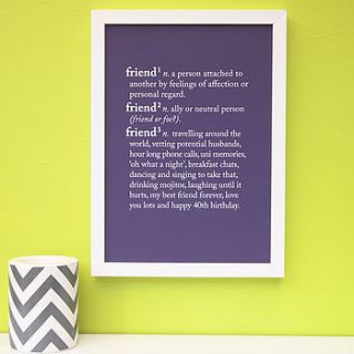personalised 'friend' dictionary print by coconutgrass
