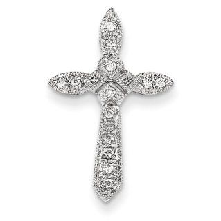 14k White Gold Diamond Cross Pendant 12.7mmx24.3mm Jewelry