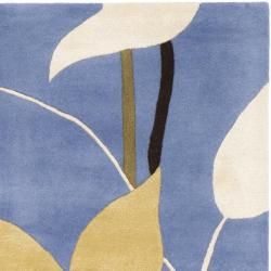 Handmade Gardens Blue Cotton Canvas New Zealand Wool Rug (7'6" x 9'6") Safavieh 7x9   10x14 Rugs