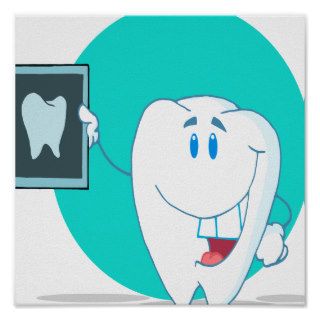 cute happy tooth character with clean xray print