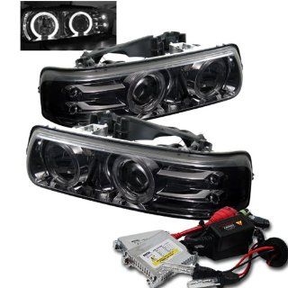 High Performance Xenon HID Chevy Silverado 1500/2500 / Chevy Silverado 3500 / Chevy Suburban 1500/2500 / Chevy Tahoe Halo LED ( Replaceable LEDs ) Projector Headlights with Premium Ballast   Smoke with 8000K Crystal Blue HID Automotive