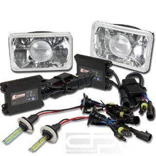 HL S 4X6 P CL+HID DT H4 3K+BLS, Two 4x6 H6054 Clear Housing Square Diamond Cut Projector Headlight Glass Lens with 3000K Yellow HID Xenon Gas H4 Low Beam Light and Slim AC Digital Ballast Replacement Conversion Kit Automotive