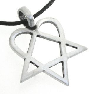 Pewter Heartagram HIM Pentagram and Heart Pendant on Leather Necklace Jewelry