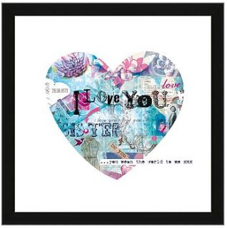 personalised 'i love you sister' heart print by clareisaacs design