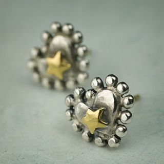 silver and gold halo heart stud earrings by sophie harley london