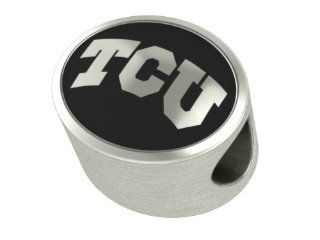 TCU Texas Christian Collegiate Bead Fits Most Pandora Style Bracelets Including Pandora, Chamilia, Biagi, Zable, Troll and More. High Quality Bead in Stock for Immediate Shipping Jewelry