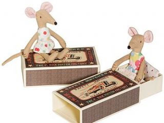 mrs or mr mouse with matchbox bed by the chic country home