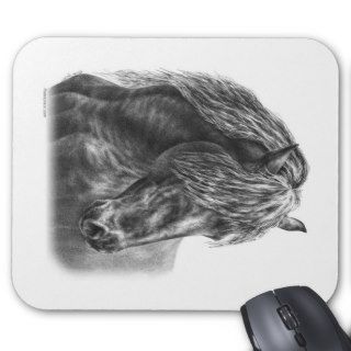 Friesian Horse Head w/Flowing Mane Portrait Mouse Pads