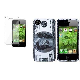CommonByte Hundred Dollar Rubber Hard Skin Case Cover + LCD Guard For iPhone 4 4G Gen 4S Cell Phones & Accessories