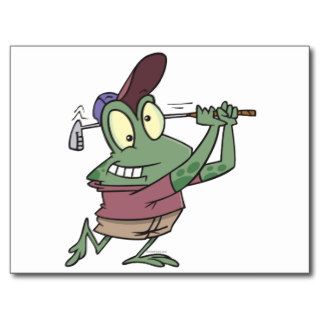 silly golfing golfer frog cartoon postcards