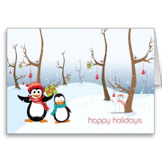 Penguins Winter Scene, Happy Holidays Card