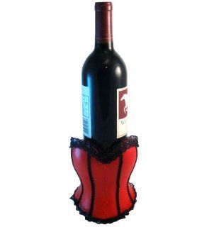 Wild Eye Red w/ Black Lace Corset Wine Bottle Holder Kitchen & Dining