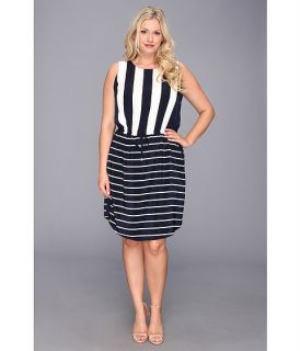Vince Camuto Plus Plus Size S/L Yacht Stripe Mixed Print Dress