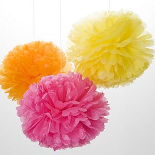 three paper pom poms yellow, fuchia, orange by life's a party