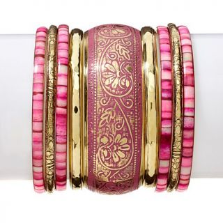 BAJALIA "Karuna" Colored Bone and Brass 9 piece Bangle Bracelet Set