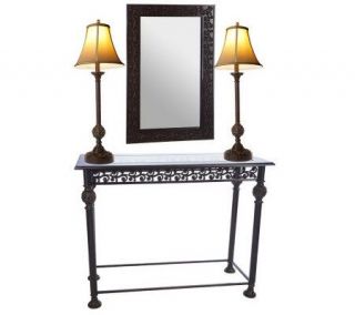 HomeReflections Four Piece Console Table w/ Two Lamps and 35.5Mirror —