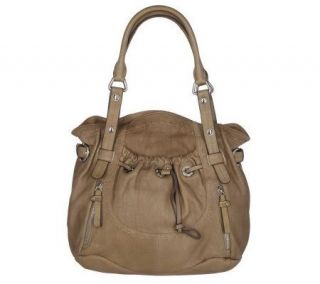 B. Makowsky Glove Leather Double Handle Large Drawstring Tote —