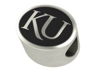 University of Kansas Jayhawks Bead Fits Most Pandora Style Bracelets Including Pandora, Chamilia, Biagi, Zable, Troll and More. High Quality Bead in Stock for Immediate Shipping Jewelry
