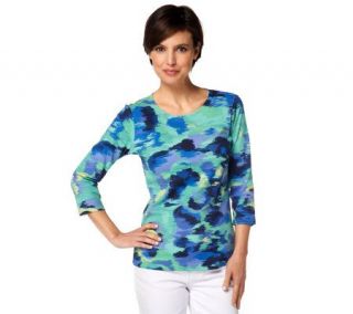 Liz Claiborne New York 3/4 Sleeve Watercolor Print T Shirt —