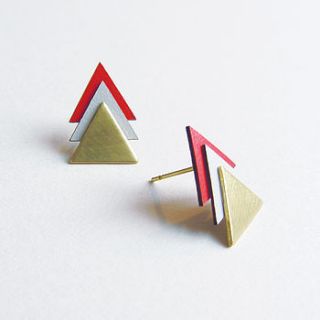 brass coral triangle earrings by lovely pigeon