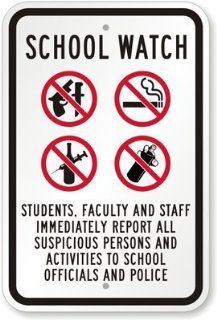 School Watch, Students, Faculty And Staff Immediately Report All Suspicious Persons Sign, 18" x 12"  Yard Signs  Patio, Lawn & Garden