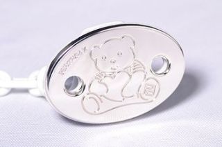 cuddly bear soother holder baby gift by pertegaz by silver dummy clips