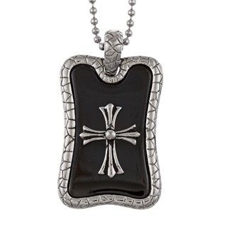 Black plated Stainless Steel Cross Dog Tag Necklace Men's Necklaces