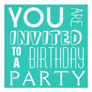 Bright Blue FUN teen typography Birthday Party Personalized Announcements