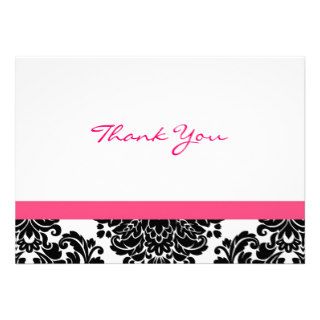 Elegant Pink Damask Flat Thank You Note Cards Custom Invitations