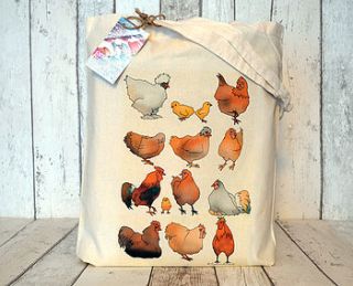 farmyard chickens cotton tote bag by ceridwen hazelchild design