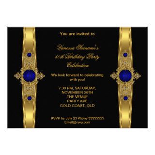 Fabulous 50 Elegant Blue Diamond Gold Black Invitations