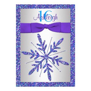 Purple, Silver, Blue Snowflake Birthday Invitation