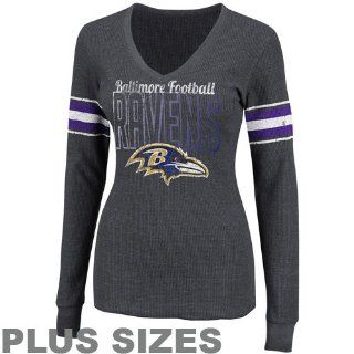 NFL Baltimore Ravens Ladies Game Day Gal IV Long Sleeve Plus Sizes Thermal T Shirt   Charcoal (X Large)  Sports Fan T Shirts  Sports & Outdoors