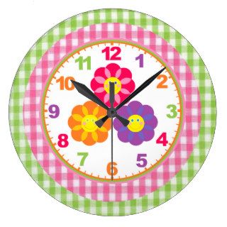 Girls Gingham Flower Clock with Numbers