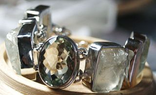 rough green amethyst pearl silver bracelet by prisha jewels