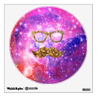 Gold Glitter Mustache Hipster Glasses Pink Nebula Wall Decal
