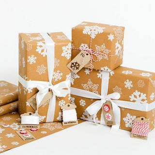snowflakes brown christmas wrapping paper set by sophia victoria joy