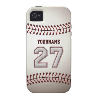 Cool Baseball Stitches   Custom Number 27 and Name iPhone 4 Cover