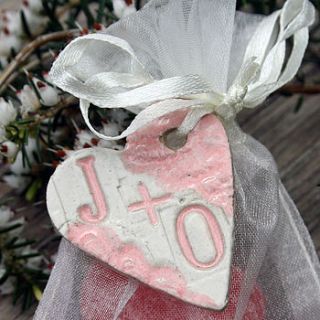 personalised heart with wedding favour bag by juliet reeves designs