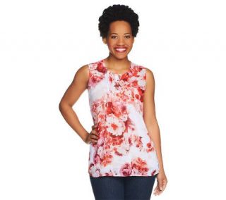 Susan Graver Printed Chiffon Top with Front and Back Pleats —