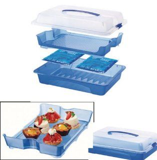 Food Carrier, Server, Platter with Cooling Packs for Picnic, Parties, Home Storage or Carrrier for Cup Cakes, Muffins, Deli Meats, Sandwiches. Keeps Them Cool and Fresh, Swiss Made Serveware Accessories Kitchen & Dining