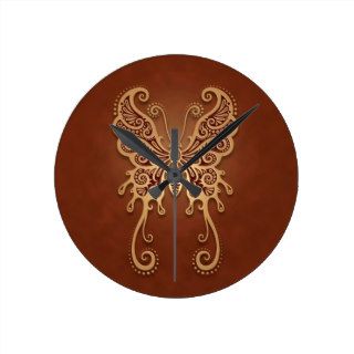 Intricate Brown Butterfly Round Clock