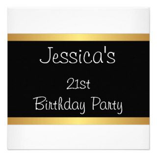 Elegant 21st Birthday Black Gold White Stripes Custom Invites