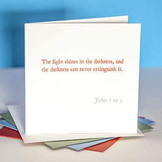 'light shines in darkness' bible verse card by belle photo ltd
