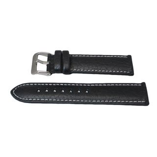 Hadley Roma Genuine Leather Black Watch Strap with Contrast Stitching Watch Bands