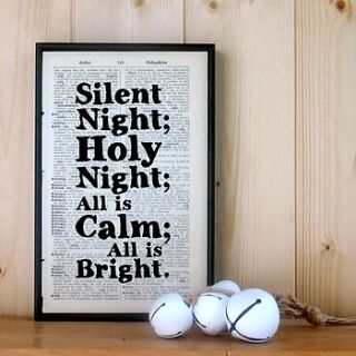 silent night framed christmas word art by bookishly
