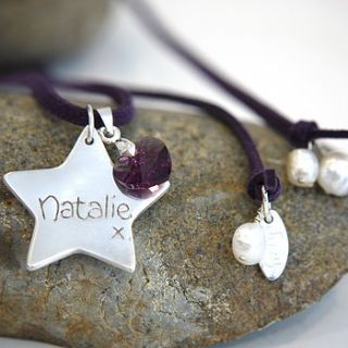 personalised silver star suede necklace by dizzy