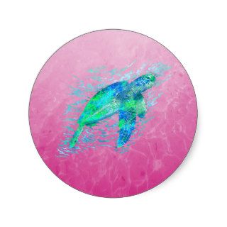 Pink Sea Turtle Round Sticker